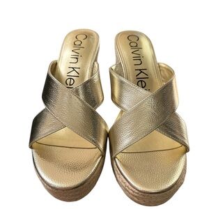 Calvin Klein Gold Wedge Sandals · Size 11